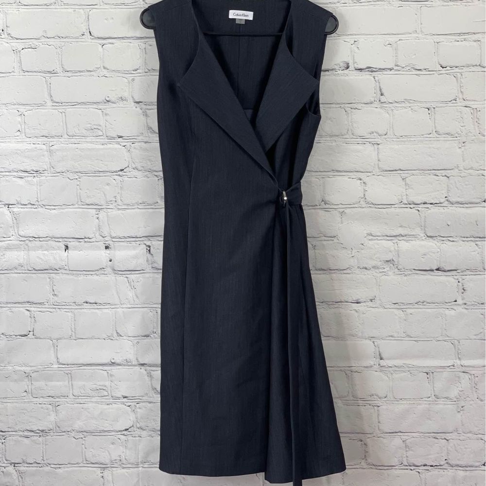 Calvin Klein Belted Sleeveless Dress - Navy Blue